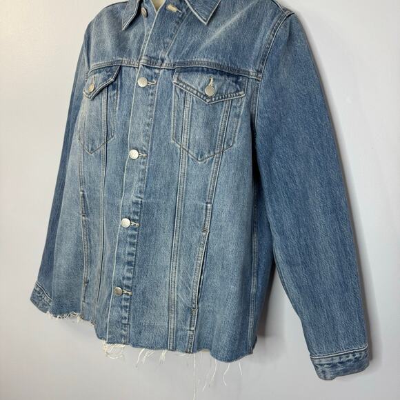 Lovers and Friends James Sarratoga Denim Jacket Relax Raw Hem Boho Blue L - Picture 10 of 16
